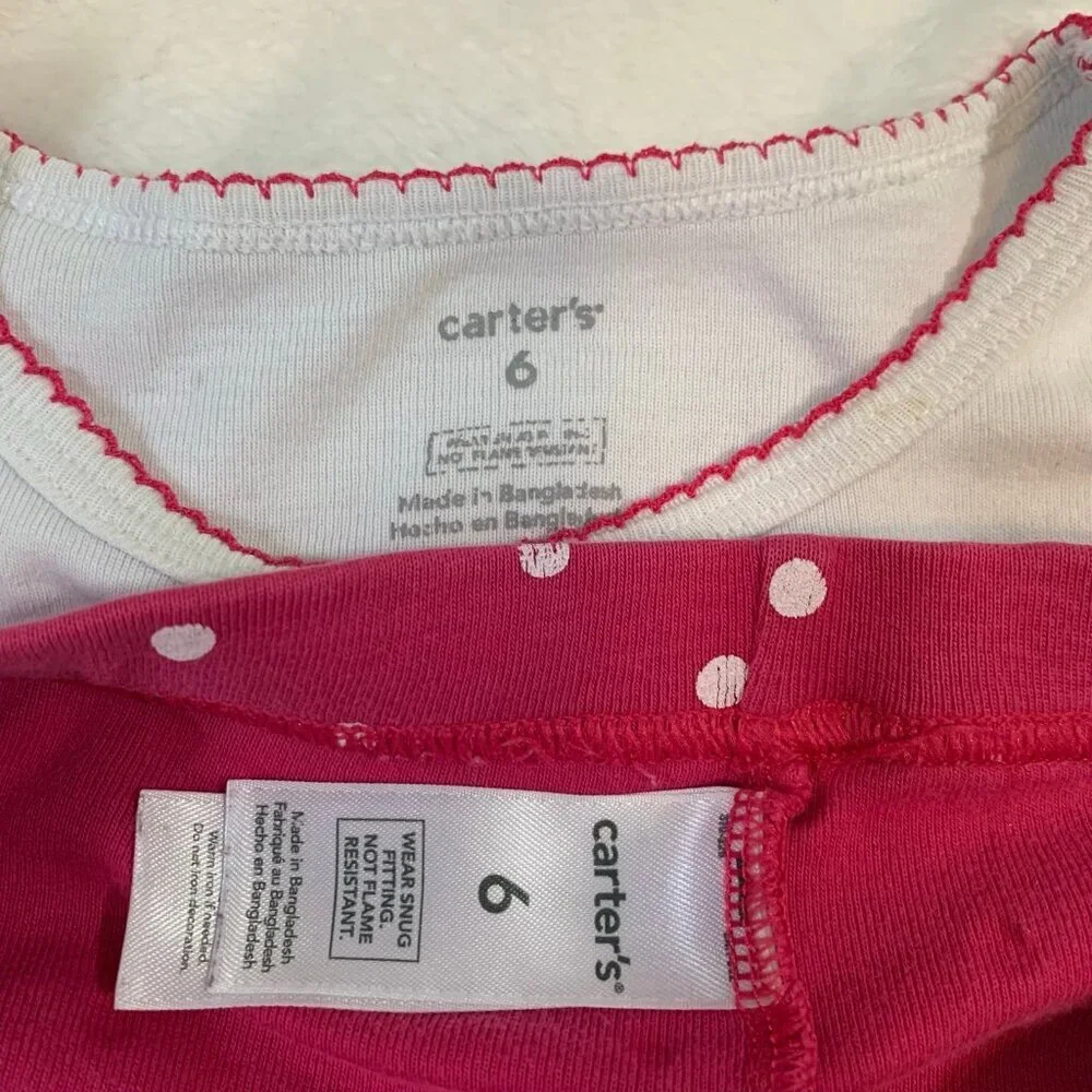 5/$25 Carter's Pajama Set Kids Size‎ 6 Pink White Frenchie Dog Polka Dot PJs